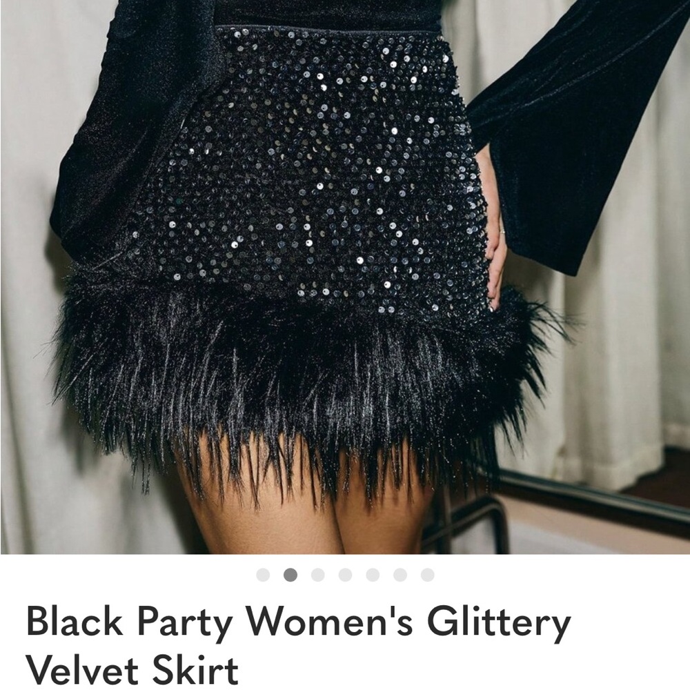 Black Party Women's Glittery Velvet Skirt